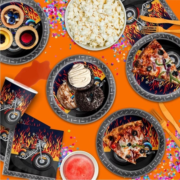 Motorcycle Biker Birthday Party Supplies Set Plates Napkins Cups Tableware Kit - Picture 2 of 7